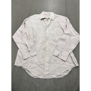 Brooks Brothers Shirt Mens Large Beige Linen Traditional Fit Button-Up Coastal